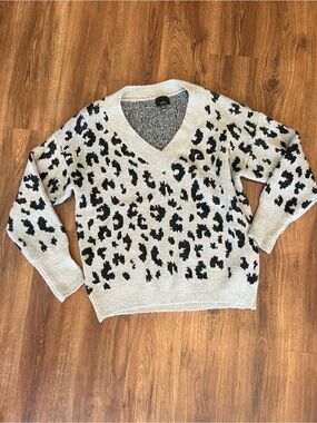 Gray Leopard V-Neck Sweater